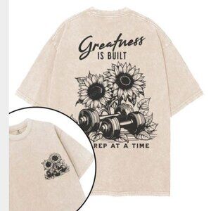 Greatness Is Built Sunflower Graphic Short Sleeve Tee - Beige